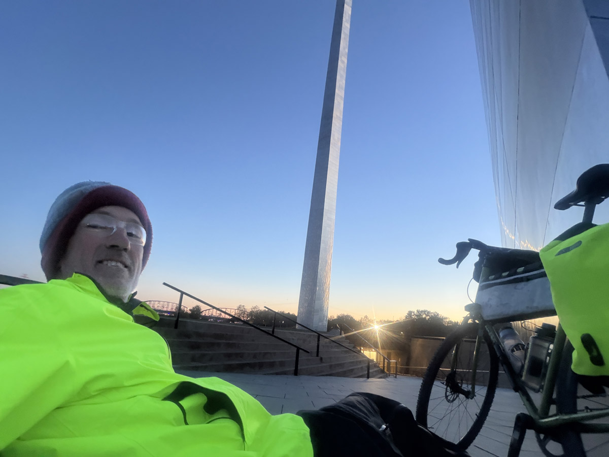 St. Louis arch with bicycle Mark Haughwout and his bicycle at the St. Louis arch
